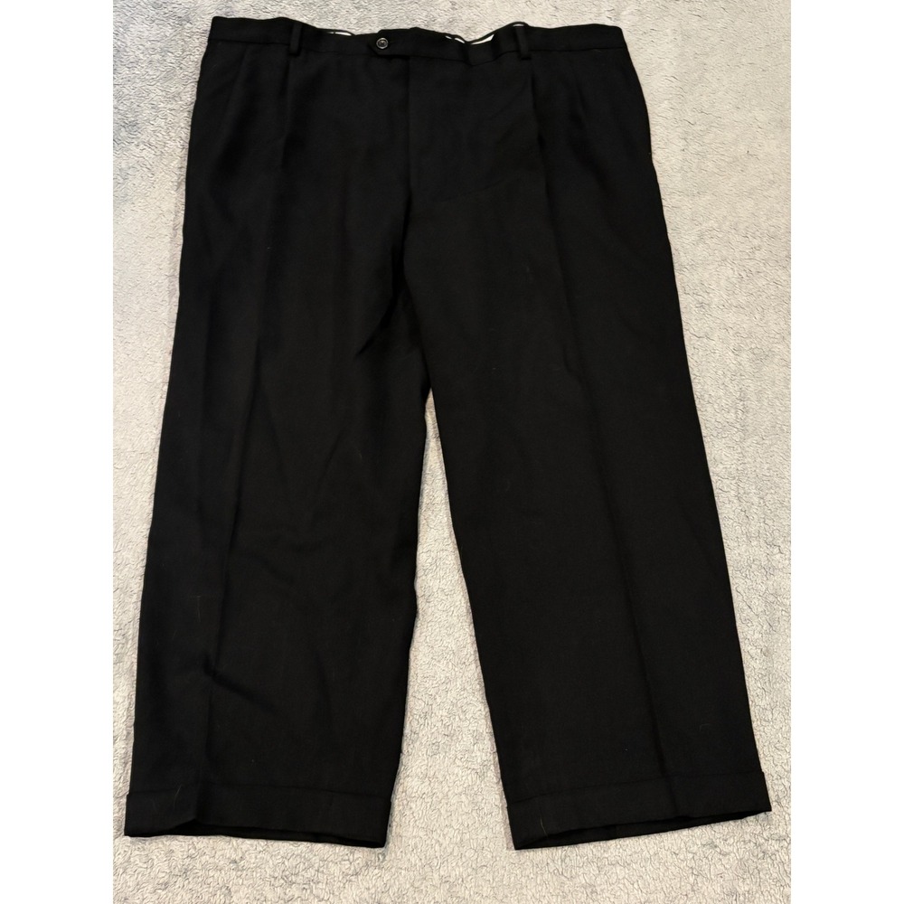 Joseph & Feiss Mens 44 Black 100% Wool Pleated Cuffed Dress Pants Trousers